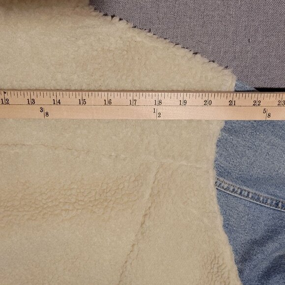 Levi's Relaxed Jacket Mens Adult XL Cream Sherpa Fleece Blue Denim Arms Trucker - Picture 9 of 16